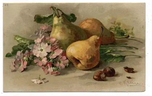 [Ansichtskarte] KÜNSTLER / ARTIST - CATHARINA KLEIN, Birnen, Blumen und Nüsse, 1919, Verlag Klein. 