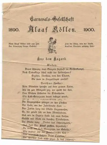 [Ansichtskarte] 5000 KÖLN, KARNEVAL, Carnevals - Gesellschaft ALAAF KÖLLEN, "Aus dem Asgard" 1900, 40,5 x 14,5 cm. 
