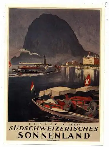 [Ansichtskarte] BINNENSCHIFFE - LUGANER SEE, Plakat von 1924 v. Otto Baumgartner. 