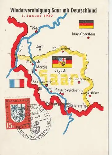 [Ansichtskarte] GESCHICHTE - WIEDERVEREINIGUNG SAAR, 1.1.1957. 