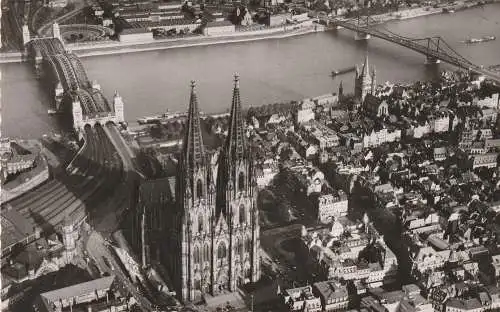 [Ansichtskarte] 5000 KÖLN, Luftaufnahme 1954, Kölner Dom, Altstadt, Teile von Deutz, Hohenzollernbrücke. 