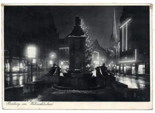 [Ansichtskarte] 2000 HAMBURG, Mönckebergbrunnen am Weihnachtsabend, 1934. 