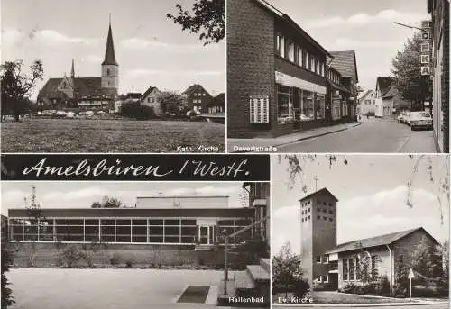 [Ansichtskarte] 4400 MÜNSTER - AMELSBÜREN, Davertstrasse, Kirchen, Hallenbad. 