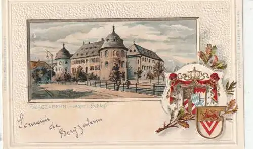 [Ansichtskarte] 6748 BAD BERGZABERN, Schloß, Wappen - Präge - Karte, kl. Nadelloch. 