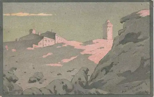 0-3706 WERNIGERODE, Brocken bei Sonnenaufgang, Künstler-Karte Rettelbusch, 1911