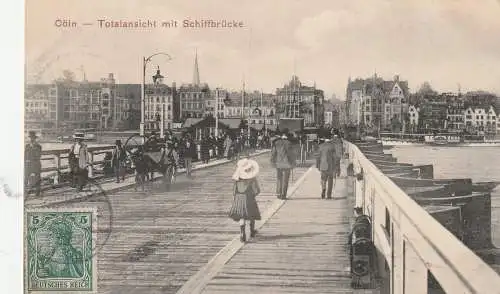 [Ansichtskarte] 5000 KÖLN, Reger Betrieb auf der Schiffsbrücke, 1913. 