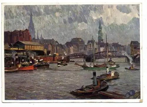 2000 HAMBURG, Baumwall, Innenhafen, Künstler-Karte P.E. Gabel, Brfm. fehlt