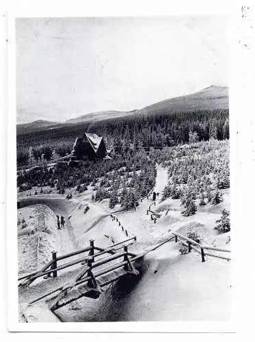 [Ansichtskarte] WINTERSPORT - BOB, Bobbahn bei Schreibehau / Riesengebirge, Nachkriegskarte. 
