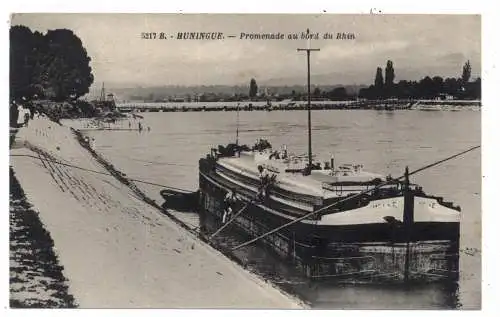 [Ansichtskarte] BINNENSCHIFFE - RHEIN, Frachtschiff "HEINE" am Hüninger Rheinufer, 1941. 