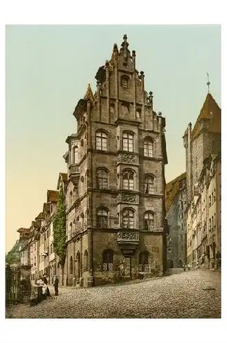Altes Photochrome-Farbfoto Toplerhaus in Nürnberg (Neudruck als Postkarte)