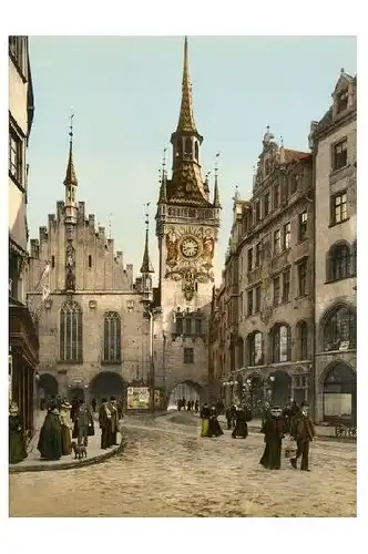 Altes Photochrome-Farbfoto Altes Rathaus in München (Neudruck als Postkarte)