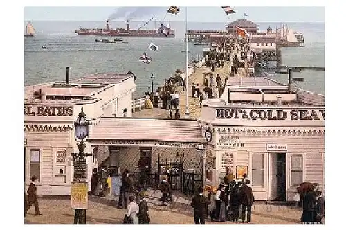 Altes Photochrome-Farbfoto Seebrücke in Clacton on Sea (Neudruck als Postkarte)