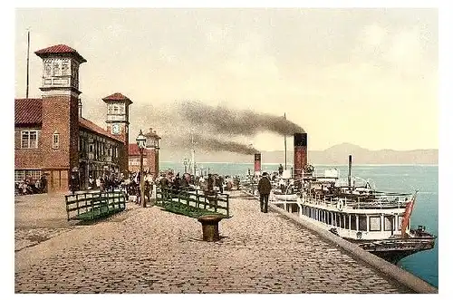 Altes Photochrome-Farbfoto Dampferanlegestelle in Greenock (Neudruck als Postkarte)