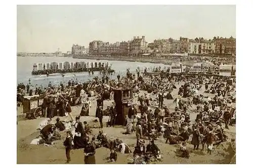 Altes Photochrome-Farbfoto Strandleben in Margate (Neudruck als Postkarte)