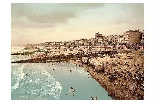 Altes Photochrome-Farbfoto Panorama von Brighton (Neudruck als Postkarte)