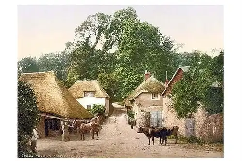 Altes Photochrome-Farbfoto Schmiede in Cockington (Neudruck als Postkarte)