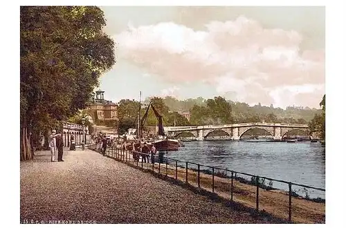 Altes Photochrome-Farbfoto Brücke in Richmond (Neudruck als Postkarte)