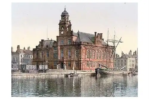 Altes Photochrome-Farbfoto Rathaus in Yarmouth (Neudruck als Postkarte)