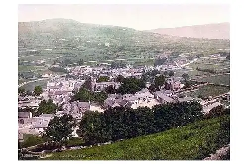 Altes Photochrome-Farbfoto Panorama von Castleton (Neudruck als Postkarte)