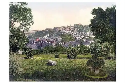 Altes Photochrome-Farbfoto Panorama von Launceston (Neudruck als Postkarte)