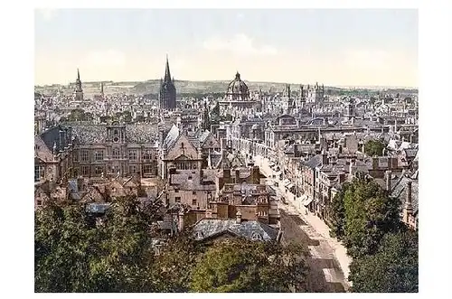 Altes Photochrome-Farbfoto Panorama von Oxford (Neudruck als Postkarte)