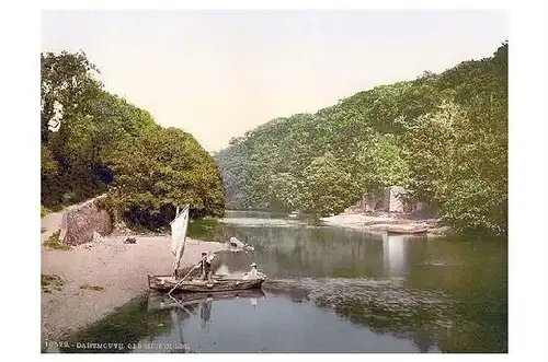 Altes Photochrome-Farbfoto Old Mill Creek bei Dartmouth (Neudruck als Postkarte)