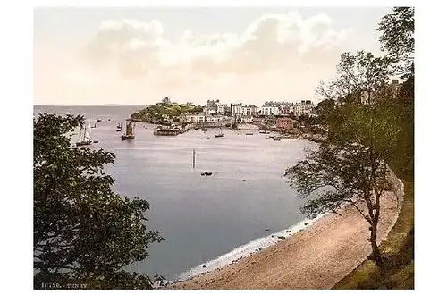 Altes Photochrome-Farbfoto Panorama von Tenby (Neudruck als Postkarte)