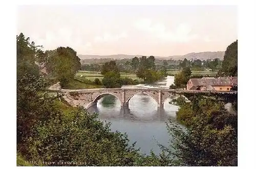 Altes Photochrome-Farbfoto Dinhambrücke in Ludlow (Neudruck als Postkarte)