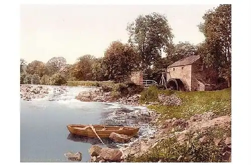 Altes Photochrome-Farbfoto Alte Mühle bei Armathwaite (Neudruck als Postkarte)