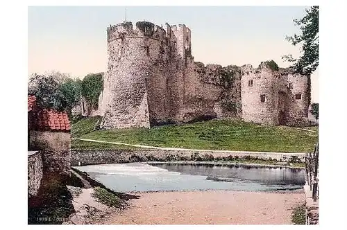 Altes Photochrome-Farbfoto Burgruine in Chepstow (Neudruck als Postkarte)