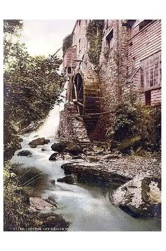 Altes Photochrome-Farbfoto Lyn Mühle bei Lynton and Lynmouth (Neudruck als Postkarte)