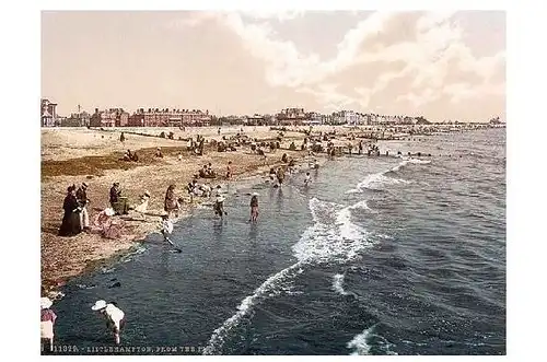 Altes Photochrome-Farbfoto Strand von Littlehampton (Neudruck als Postkarte)