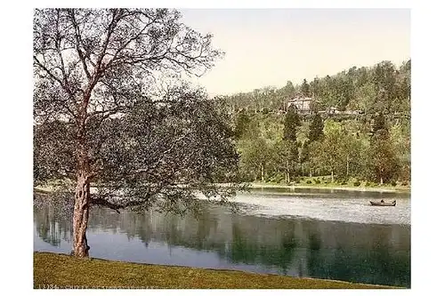 Altes Photochrome-Farbfoto Ochtertyre und See bei Crieff (Neudruck als Postkarte)