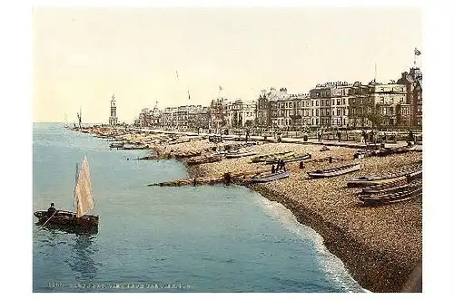 Altes Photochrome-Farbfoto Panorama von Herne Bay mit Strand (Neudruck als Postkarte)