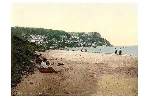 Altes Photochrome-Farbfoto Strand von Runswick (Neudruck als Postkarte)