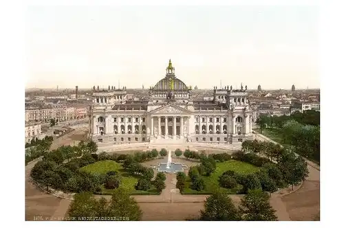 Altes Photochrome-Farbfoto Reichstag in Berlin (Neudruck als Postkarte)