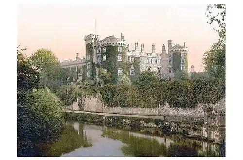 Altes Photochrome-Farbfoto Kilkenny Castle in Irland (Neudruck als Postkarte)