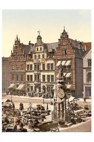 Altes Photochrome-Farbfoto Roland in Bremen (Neudruck als Postkarte)