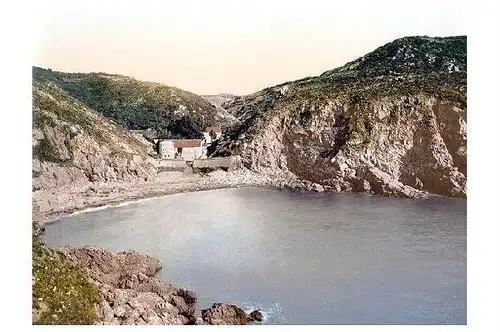Altes Photochrome-Farbfoto Petit Bot Bay auf Guernsey (Neudruck als Postkarte)