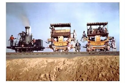 Altes Farbfoto Dampflok und 2 Personenwagen des Atlantic bei Ausstellung in der Nähe von Baltimore in Maryland (Neudruck als Postkarte)