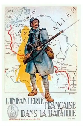 Propaganda 1. Weltkrieg Frankreich Französische Infanterie in der Schlacht (Neudruck als Postkarte)