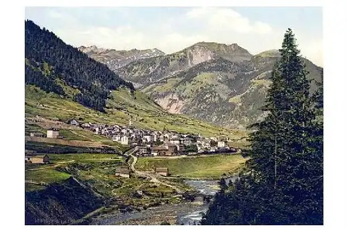 Altes Photochrome-Farbfoto Panorama von Airolo (Neudruck als Postkarte)