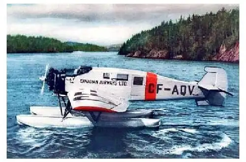 Altes Farbfoto Gewasserte Junkers W 34 der Canadian Airways (Neudruck als Postkarte)