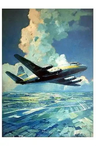 Künstlerkarte Vickers Viscount über einem Flughafen (Neudruck als Postkarte)