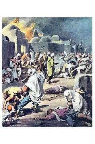 Alte Künstlerkarte Terror in Algerien (Neudruck als Postkarte)