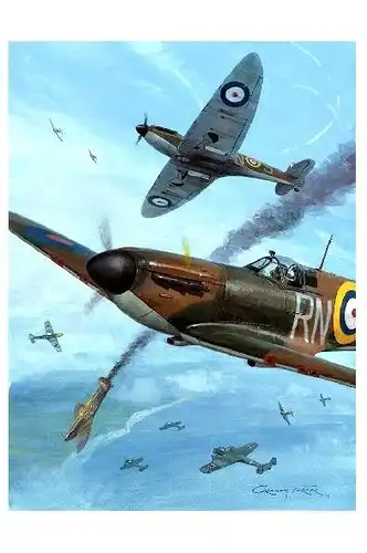 Alte Künstlerkarte Luftschlacht von England II (Neudruck als Postkarte)