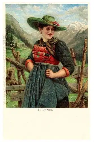 Alte Künstlerkarte Frau in Sarner Tracht (Neudruck als Postkarte)