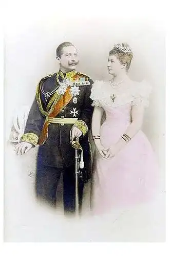 Altes Farbfoto Kaiser Wilhelm II. mit seiner Frau Auguste Viktoria (Neudruck als Postkarte)