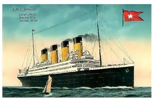 Alte Künstlerkarte RMS Britannic auf See (Neudruck als Postkarte)