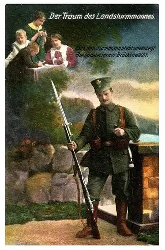 Alte Farbfoto-AK 1. WK Der Traum des Landsturmmannes (Neudruck als Postkarte)